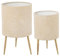 DRW Lot de 2 Pots Ronds en métal avec Pieds Blancs et dorés 30 x 30 x 50 cm