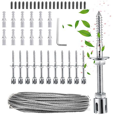 LGJEGD Wall Trellis Outdoor Spalier Draht Set mit Wandhalterungen 12/16/24m Stahlseil 8/12/16 Halterungen (Color : Silver, Size : 16m)