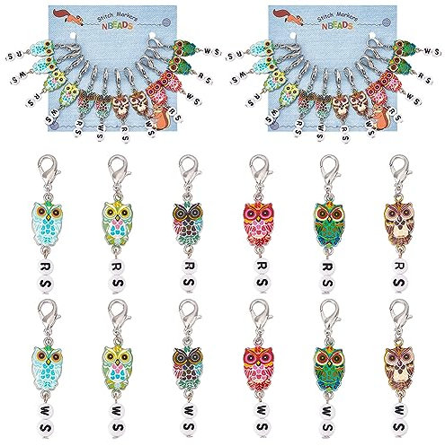 nbeads 24 Stück Eulen-Maschenmarkierer, Emaille-Häkelstichmarker-Charms Abnehmbare Karabinerverschlüsse Verriegelbarer Maschenmarkierer Zum Stricken Weben Nähen Schmuckherstellung