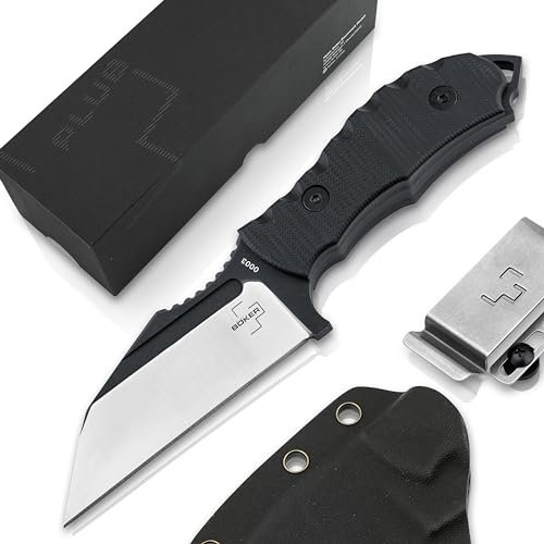 BÖKER PLUS® Andhrimnir Mini Midgards Knife - feststehendes Messer mit D2 Wharncliffe Klinge - modernes Outdoor Wikinger Messer mit G10 Griff schwarz - Full Tang Gürtel-Messer Kydexscheide & Adapter