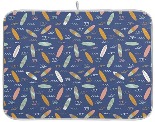 Summer Surfboards - Tapete de secado de platos de espuma viscoelástica, resistente al calor, tapete de secado de platos, XL, 18 x 24 pulgadas