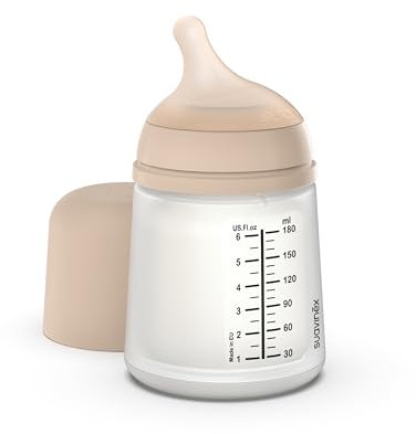 Suavinex, Biberón Anticólico Zero Zero, con Tetina de Flujo Adaptable (A) de Silicona, para Bebés +0 Meses y Recién Nacidos, Específico Lactancia Materna, Leche Materna y de Fórmula, 180 ml, Light