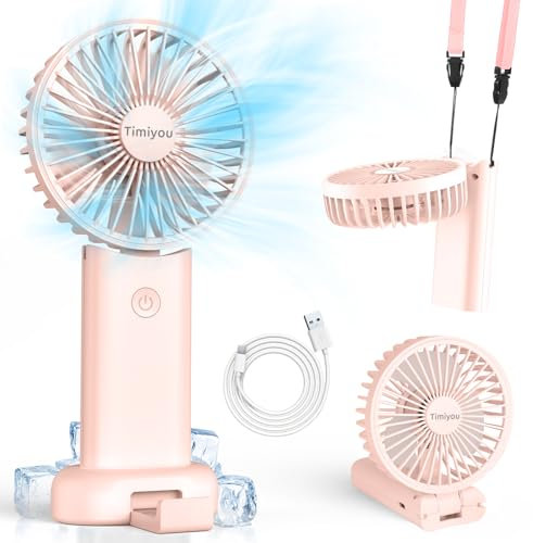 Timiyou Mini Ventilateur Portable, Ventilateur Portable Rechargeable Ventilateur À Main 3 Vitesses Ventilateur de Poche pour L'extérieur, Le Camping, Bureau, Maison, Voyages, Faire La Navette