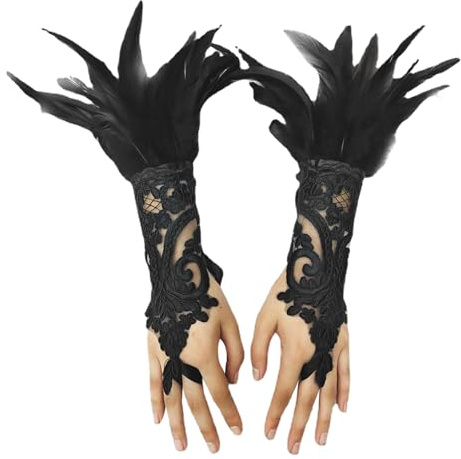 RELKLYU 2 Stück Schwarze Spitzenhandschuhe, Fingerlose Damenhandschuhe, Mesh-Federhandschuhe, Schwarze Schwanen-Langhandschuhe, Geeignet Für Abendpartys, Abschlussbälle, Cosplay, Partys