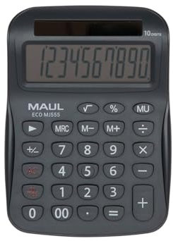MAUL Taschenrechner Eco MJ 555 | Taschenrechner Solar mit 10 Stellen Display | Nachhaltiger Tischrechner aus recyceltem Kunststoff | Standardfunktionen | Blauer Engel/uz116 | Grau