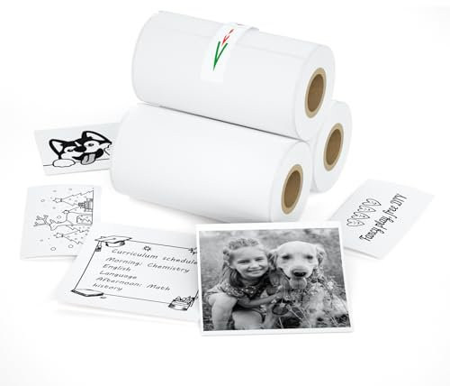 Mini papel adhesivo térmico – 3 rollos (57 x 25 mm) para cámaras instantáneas, para mini impresora adhesiva