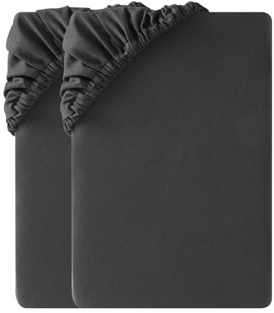 SOULFUL Spannbettlaken 90x190cm 2er Set, 100% Gewaschene Baumwolle Bettlaken Spannbetttuch Atmungsaktiv mit Leinenartigem Griff, öKotex Zertifiziert- Anthrazit