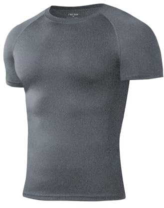 Niksa 1 Pack Kompressionsshirt Herren, Funktionsshirt Atmungsaktiv Sportshirt Herren Kurzarm Schnelltrocknendes Lauf Shirts Gym Shirt, Grau, L
