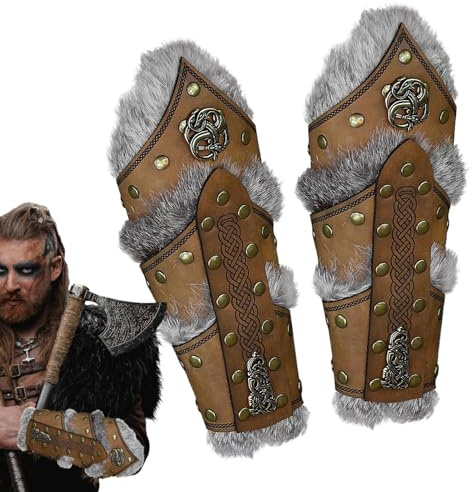 Wikinger-Armschienen aus Leder, Wikinger-Armschienen, Vintage Armschienen 1 Paar, Mittelalterliche Renaissance-Wikinger-Armschiene aus Kunstleder, Armstulpen für Festival-Kostüme, Unterarmschutz
