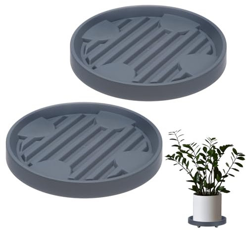 M METERXITY 2-Pack Plant Stand with Wheels, 25cm Round Plant Dolly with Hidden Rolling Casters for Indoor/Outdoor Flower Pot/Garden Planter, 360° Plant Pallet Trolley [110lbs, Grey]