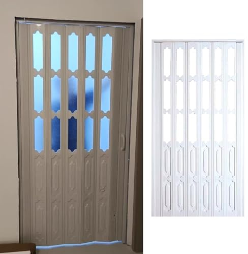 Blazea Concertina Door Folding PVC Internal Doors White, Kitchen Bathroom Doorway Sliding Door Panel Divider, Waterproof Single Accordion-style Door, 80 in Height(175x203cm(68.9x80in))