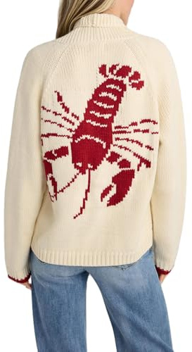 Caziffer Women Lobster Knit Sweater Cardigan Y2K Long Sleeve Button Down Vintage Lightweight Knitwear Cardigans (Red, L)
