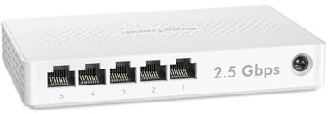 BrosTrend 2.5G Switch Ethernet 5 Ports, Switch RJ45 2.5Gb Unmanaged, 5X 2.5G Base-T Ports, Commutateur Réseau Compatible avec 100/1000/2500Mbps PC NAS, Plug-and-Play sans Ventilateu, Protection à Vie