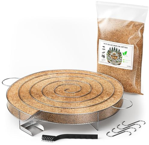 Générateur (30 cm)/Serpentin de Fumée Froide pour Fumoir Viande et Poisson + 1.2kg de Sciure de bois de hêtre + 4 crochets et 1 Brosse de nettoyage - Guide Numérique PDF à Télécharger (Offert)