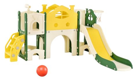 Kinderrutsche, 7-in-1-Kinderspielplatz mit Langer Rutsche, Gängen, Treppen, Körben und Ferngläsern, Spielplätze für drinnen und draußen, Kinderspielgeräte, Spielaktivitätszentrum