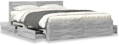 Sufrk Giroletto Testiera Grigio Sonoma 160x200 cm Legno Multistrato-Letto - Struttura Letto- Struttura Letto a Piattaforma in bambù sostenibile con testiera