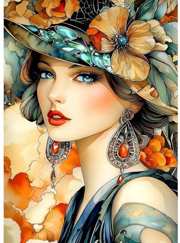 MAXBYE DIY 5D Diamond Arts Kits pour Adulte, Vintage Dame Diamond Painting Kit Ronde Diamond Cristal Images Arts Artisanat Peinture Point de Croix Diamant Painting Home Wall Decor Gifts 12x16 Inch