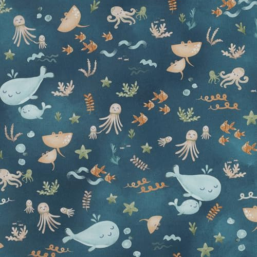 VmG-Store Baumwollstoff Meterware 140cm Breite Stoffe zum Nähen Nähstoff Kinderstoff für Kissen Babykleidung Kinderkleidung DIY (Wale Bc003)