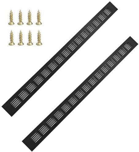 YGCQFH 2 Pack 600mm x 50mm Black Air Vent Grille Cover Aluminum Alloy Kitchen Air Vent Cover Cupboard Vents - Aluminium Alloy Ventilation Covers for Wardrobes & Cabinets with Screw