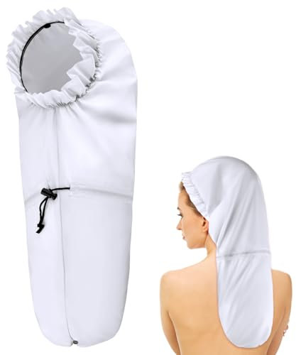 Large Shower Cap for Braids, Extra Long Shower Cap for Women Long Hair & Locs, Waterproof Hair Bonnets for Dreadlocks Drawstring Bath Caps for Women & Men (White)