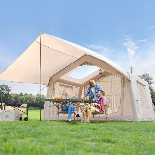 MOPHOTO Inflatable Tent for Camping,Waterproof Oxford Hot with Manual Pump,Spacious Easy Setup Inflatable Camping Air Tent for Family Glamping 4-6 Person(Canopy)