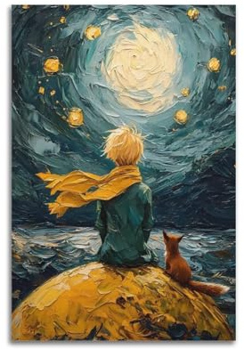 JJKKLB Poster, Motiv: Der kleine Prinz und der Fuchs, dekoratives Gemälde, Leinwand, Wandposter und Kunstdruck, moderne Familienschlafzimmer-Dekoration, Poster, 20 x 30 cm