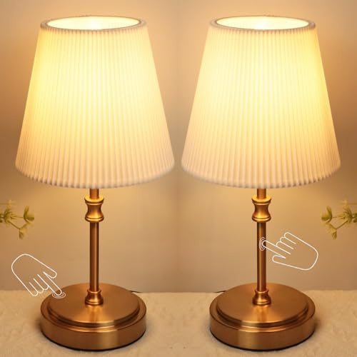 HSLighting Nachttischlampe Touch Dimmbar, 31.5cm Tischlampe Wohnzimmer Glühbirne 3 Helligkeitsstufen Einstellbar Schreibtischlampe Tischleuchte für Nachttisch Schlafzimmer Lesen Hotel, 2 Stuck
