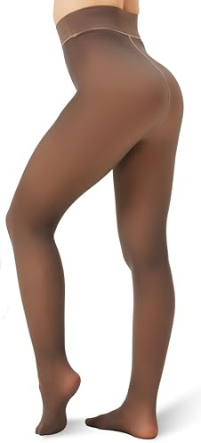 Viozocy Collants Chauds Hiver Femme Effet Peau Fausse Transparence Haute Taille Modellante Doublure Polaire 220g Collant Brun M