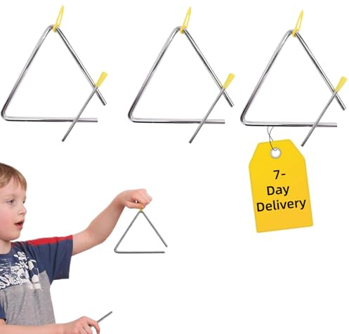 Triangel Musikinstrument,Triangel Instrumenten Set,Triangle Percussion,Instrument,Musikinstrumente für Kinder (Silber, Dreiecksblech 7 Zoll (Seitenlänge 17,5 cm))