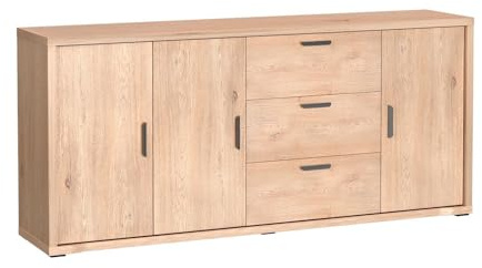 Masseno Kommode BRESSO 190 cm Sideboard mit 3 Schubladen und 3 Türen für Wohnzimmer Schlafzimmer Modern 190x40,5x86 cm Eichefarben