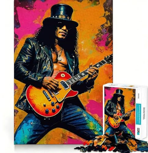 Saul Hudson Slash Gitarristenporträt Puzzle 1000 Teile für Erwachsene Think Smart Toy Together Fun Präzise geschnittenes Kunstdisplay 50x75cm