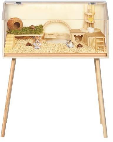 Transparenter Hamsterkäfig aus Holz mit Acrylglasfenster und oberer Öffnung – Großer, belüfteter Kleintierkäfig mit Beinen –Zwerghamster, syrische Hamster, Rennmäuse, Ratten, 81,28×40,64×101,60cm