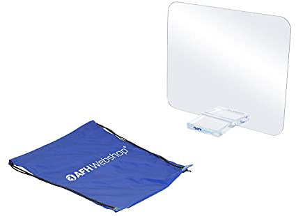 AFH Webshop T-Spiegel® Premium | Klein | 29,5 cm x 24 cm | Standfuß: transparent | ohne Bildkarten | inkl. Tragetasche