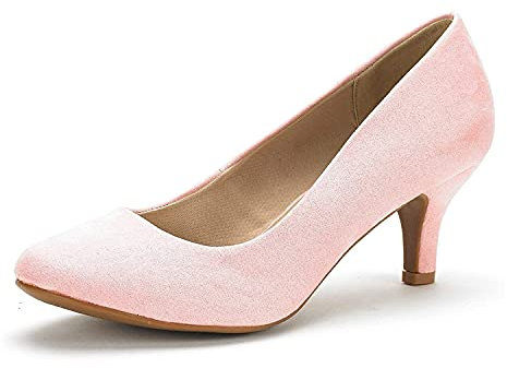 DREAM PAIRS Women's LUVLY Court Shoes Sandals Bridal Wedding Party Low Heel Pump Shoes, Size 7, Pink/Suede