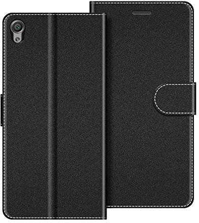 COODIO Handyhülle für Sony Xperia X Handy Hülle, Sony Xperia X Hülle Leder Handytasche für Sony Xperia X Klapphülle Tasche, Schwarz