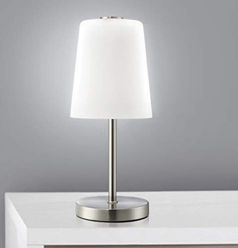 Trango 2017-95T stufenlos dimmbar LED Schreibtischlampe in Nickel matt mit satinierte Glasschirm*BOSTON* Tischleuchte, Nachttisch & Fensterbank Lampe inkl. je 1x 5 Watt LED Modul 3000K warmweiß
