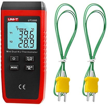 UT320D Dual Kanal K/J Digitales Thermometer, Thermoelement-Temperaturmesser Temperaturmessgerät mit 2 K-Typ Messsonde für Industrie, Landwirtschaft, Meteorologie und Leben