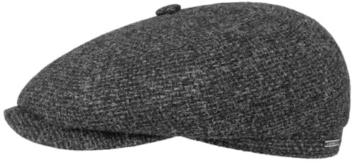 Stetson Hatteras Shetland Wool Flatcap Schiebermütze Herren Baumwolle gefüttert Herbst Winter anthrazit 62 cm