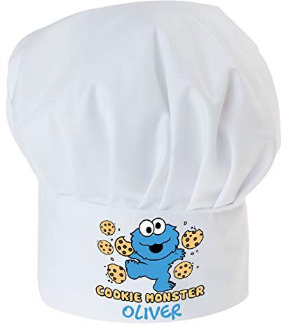 Gorro de cocinero infantil Ferocity Monstruo de las Galletas para niñas y niños, circunferencia de la cabeza ajustable de 48 a 55 cm, altura 26-28 cm, gorro con impresión individual con nombre o texto