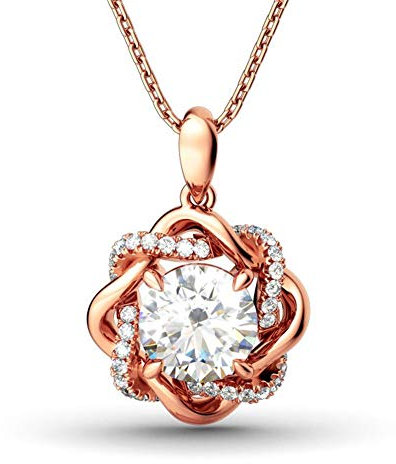 Jeulia Damen Halskette 925 Sterling Silber Knoten der Liebe mit Blume Anhänger Schmuck Geschenk für Damen mit Geschenkbox und Karte (Rosa Gold)