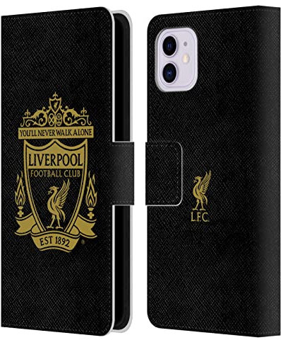 Head Case Designs Officially Licensed Liverpool Football Club Black 3 Crest 1 Leather Book Wallet Case Cover Compatible With Apple iPhone 11