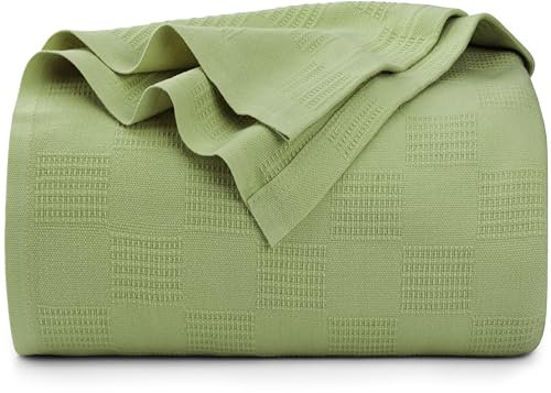 Utopia Bedding Salbeigrün Decke aus 100 % Baumwolle, Twin-Size, 228 x 183 cm, 350 g/m², leichte, weiche und atmungsaktive Thermodecke für alle Jahreszeiten
