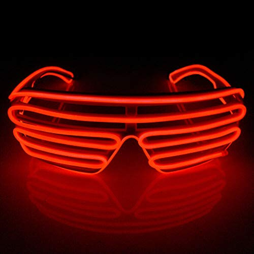 LED-Brille mit Neon-El Draht, beleuchtet, mit Standardsteuerung, lustig, tolle coole Brille, Brille für Weihnachten, Halloween, wilde Party, Tanzball, verrückte Partys, Raves (rot)