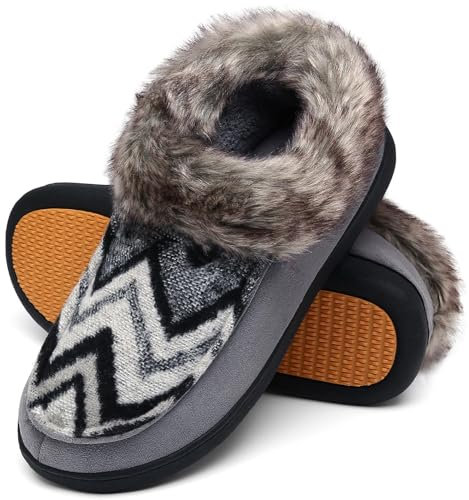 Mishansha Warme Hausschuhe Damen Winter Plüsch Pantoffeln Memory Foam Slippers Dunkelgrau,Gr.39 EU