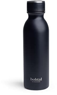 Smartshake Bohtal Doppelt isolierte schwarze Wasserflasche - 600ml Edelstahl Metall Wasserflasche für heiße und kalte Getränke BPA-freie schwarze Wasserflasche Thermo Vakuum Metall Trinkflasche