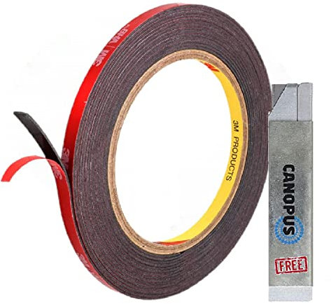 CANOPUS Profi Doppelseitiges Klebeband Extra Stark 6,35mm x 4,5m für LED Streifen, Wohnkultur, Auto, Montageklebeband, Schwarz