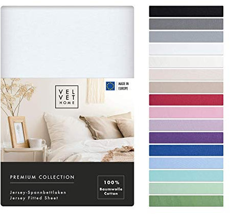 VelvetHome Spannbettlaken 200x200cm 100% gekämmte Baumwolle Made in EU Jersey Bettlaken 200x200 bis 25 cm Matratzenhöhe Spannbetttuch 200x200 Premium Qualität Schönen Farben Weiß 200 x 200