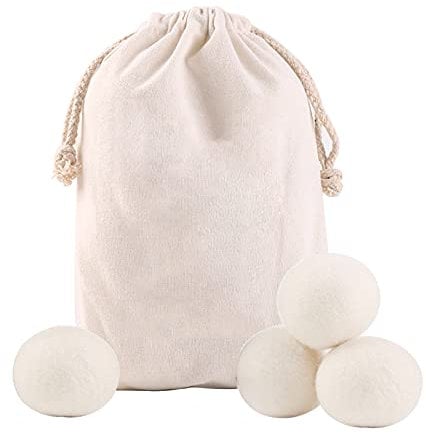Wool Dryer Balls Premium Reusable Natural Fabric Softener,Tumble Dryer Wool Balls New Zealand, Quiet, Anti Static, Naturally Non-Toxic, Safe Unscented, Shorten Drying Time (White, 4pc)
