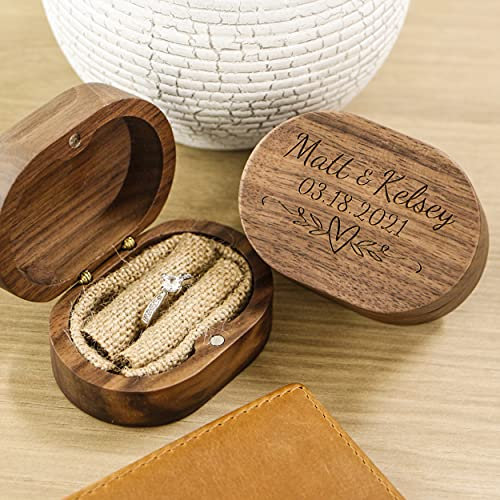 kenon Benutzerdefinierte Holz-ovale Hochzeitsringbox, Holz-Doppelringbox, Verlobungsringbox, Walnuss-Aufbewahrungsringbox, Hochzeits-Geburtstagsgeschenke für Frauen