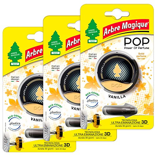 Arbre Magique POP, Parfum Auto Solide Vanille, Doux et Délicat, Durée Jusqu'à 30 Jours, Design Italien, Lot de 3 Pièces